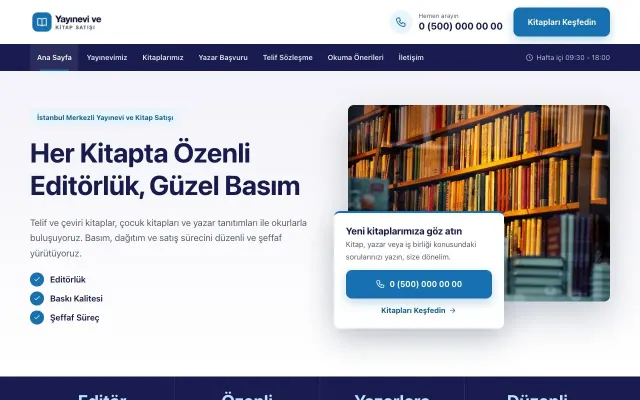 Yayınevi ve Kitap Satışı için Bölünmüş Lacivert Mavi – Yayınevi ve Kitap Satışı Web Sitesi ana sayfa görünümü