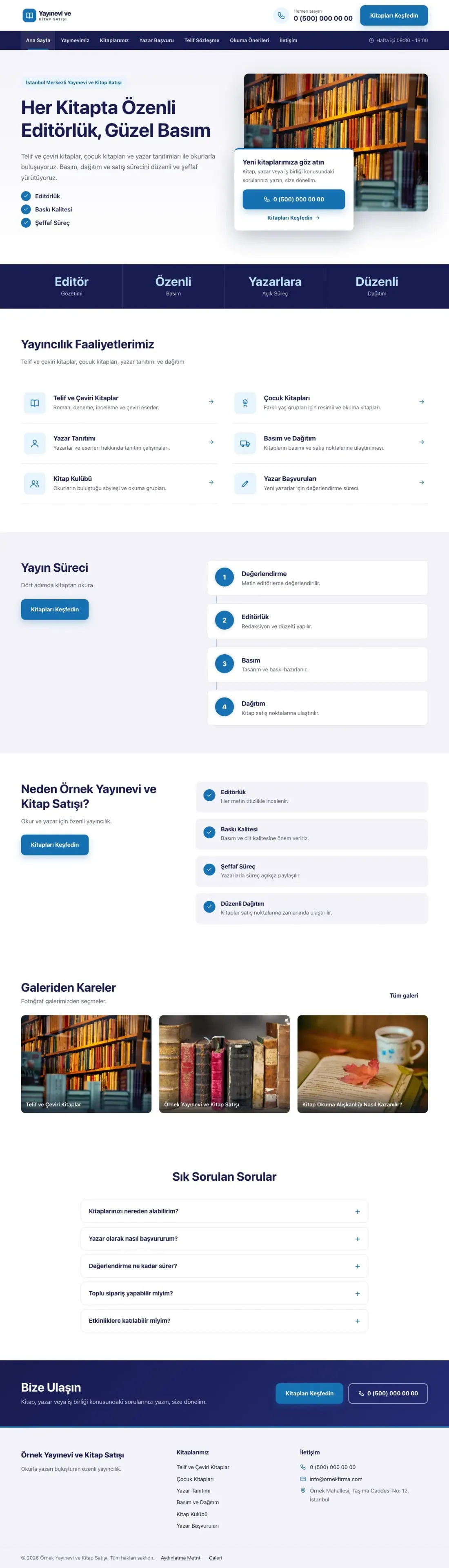 Yayınevi ve Kitap Satışı için Bölünmüş Lacivert Mavi – Yayınevi ve Kitap Satışı Web Sitesi ana sayfa görünümü