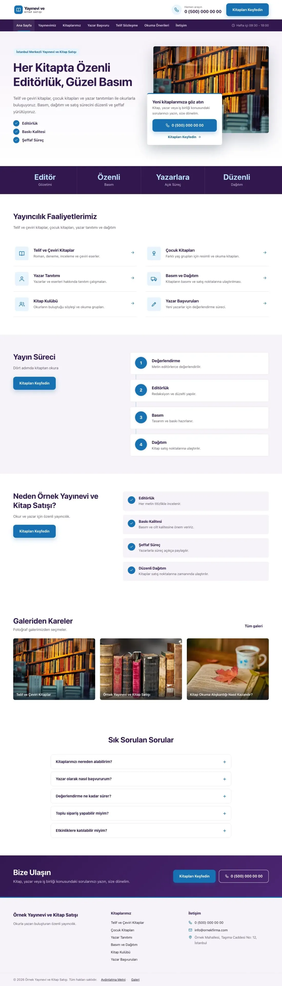 Yayınevi ve Kitap Satışı için Bölünmüş Mor Mavi – Yayınevi ve Kitap Satışı Web Sitesi ana sayfa görünümü
