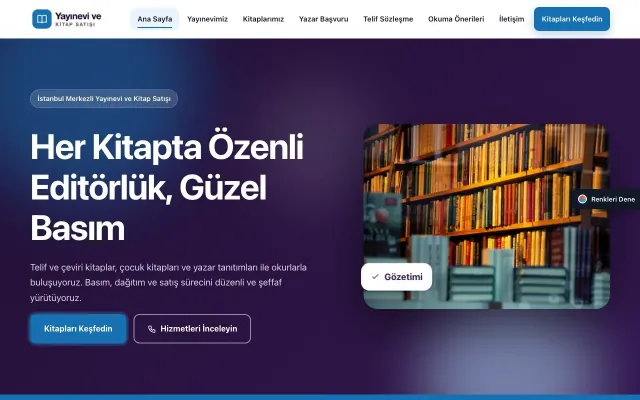 Yayınevi ve Kitap Satışı için Hareketli Mor Mavi – Yayınevi ve Kitap Satışı Web Sitesi ana sayfa görünümü