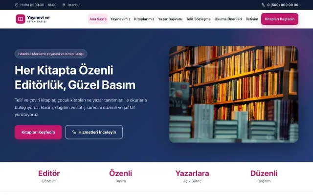 Yayınevi ve Kitap Satışı için Klasik Mavi Pembe – Yayınevi ve Kitap Satışı Web Sitesi ana sayfa görünümü