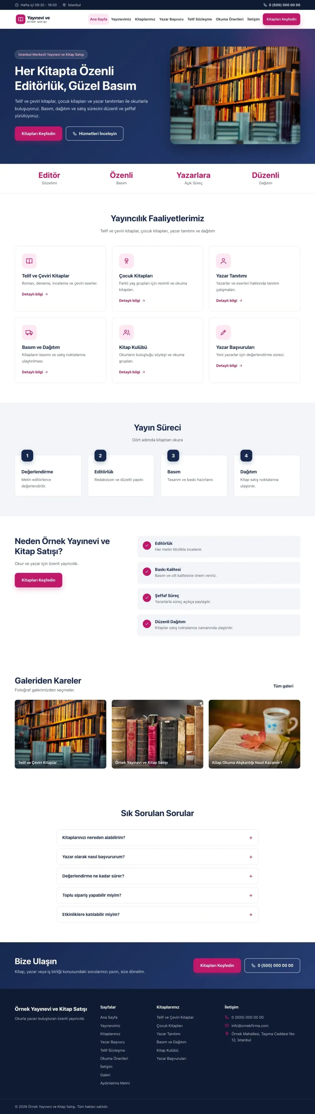 Yayınevi ve Kitap Satışı için Klasik Mavi Pembe – Yayınevi ve Kitap Satışı Web Sitesi ana sayfa görünümü
