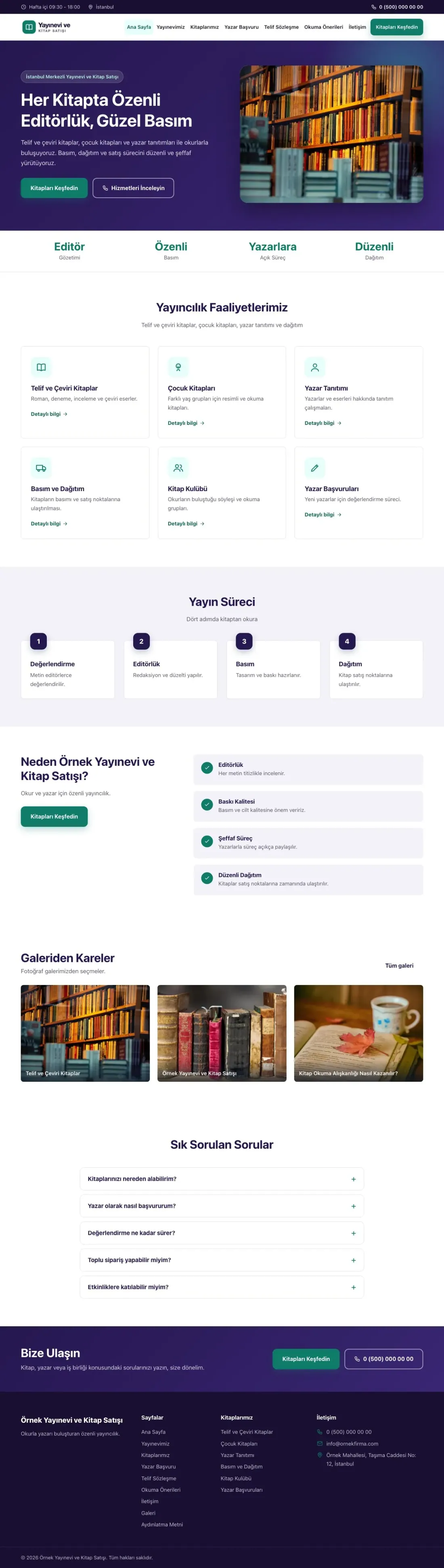 Yayınevi ve Kitap Satışı için Klasik Mor Turkuaz – Yayınevi ve Kitap Satışı Web Sitesi ana sayfa görünümü