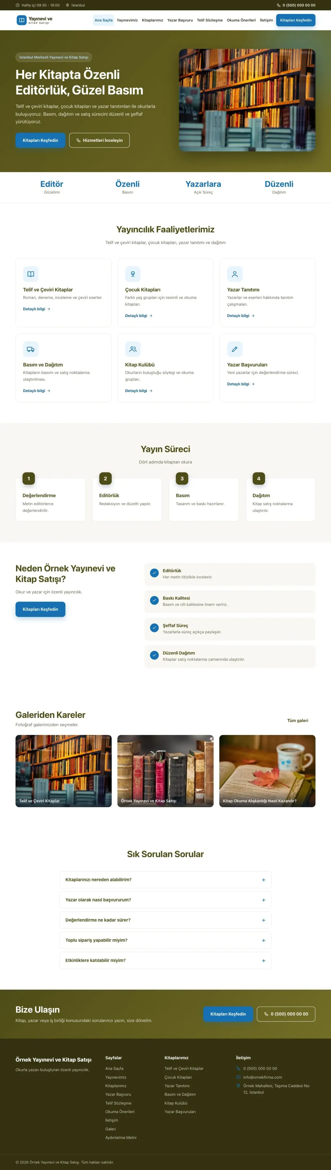 Yayınevi ve Kitap Satışı için Klasik Zeytin Mavi – Yayınevi ve Kitap Satışı Web Sitesi ana sayfa görünümü