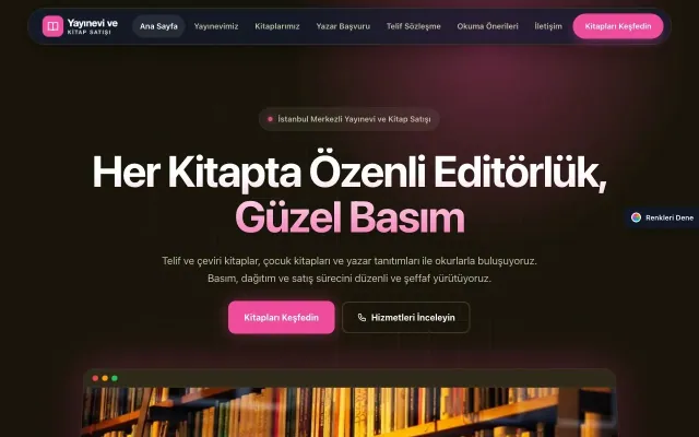 Yayınevi ve Kitap Satışı için Koyu Modern Kahve Pembe – Yayınevi ve Kitap Satışı Web Sitesi ana sayfa görünümü