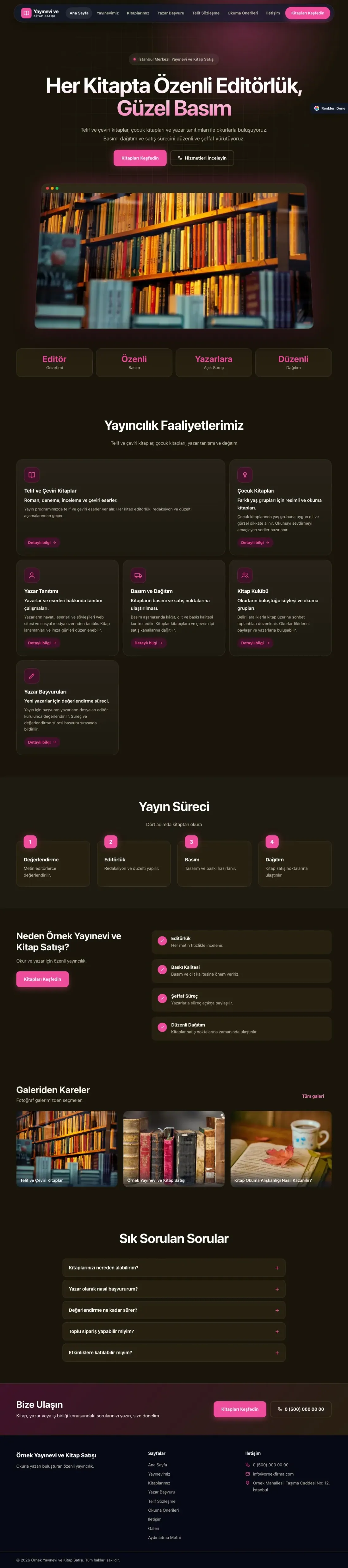 Yayınevi ve Kitap Satışı için Koyu Modern Kahve Pembe – Yayınevi ve Kitap Satışı Web Sitesi ana sayfa görünümü