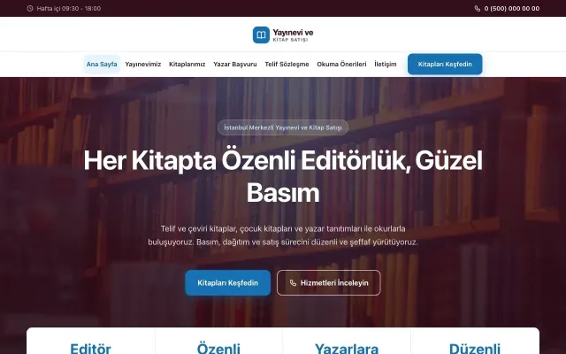 Yayınevi ve Kitap Satışı için Merkez Bordo Mavi – Yayınevi ve Kitap Satışı Web Sitesi ana sayfa görünümü