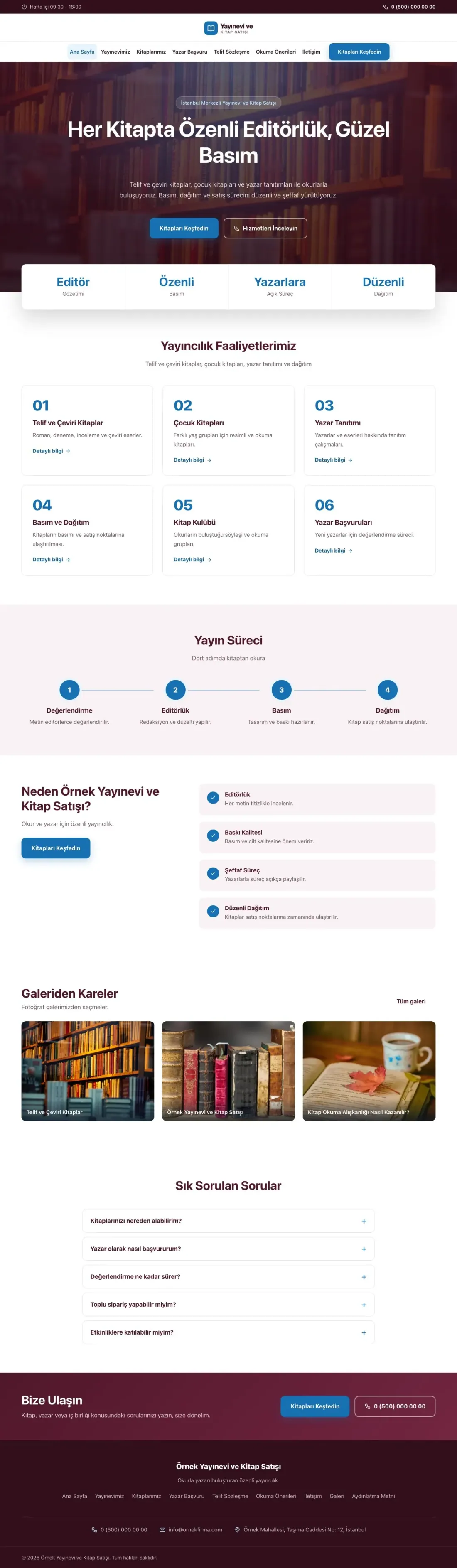 Yayınevi ve Kitap Satışı için Merkez Bordo Mavi – Yayınevi ve Kitap Satışı Web Sitesi ana sayfa görünümü