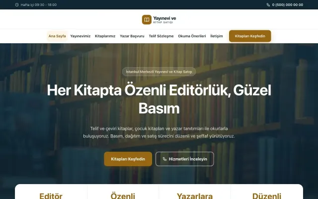 Yayınevi ve Kitap Satışı için Merkez Mavi Turuncu – Yayınevi ve Kitap Satışı Web Sitesi ana sayfa görünümü
