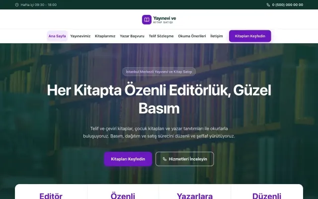 Yayınevi ve Kitap Satışı için Merkez Petrol Mor – Yayınevi ve Kitap Satışı Web Sitesi ana sayfa görünümü