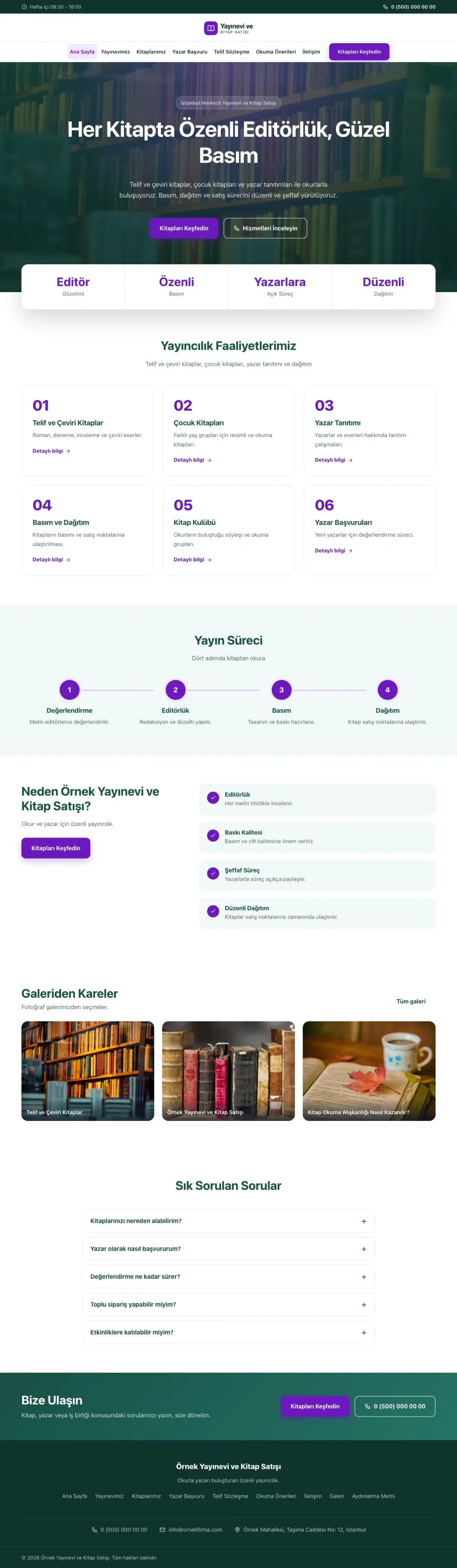 Yayınevi ve Kitap Satışı için Merkez Petrol Mor – Yayınevi ve Kitap Satışı Web Sitesi ana sayfa görünümü