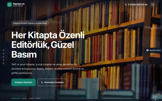 Yayınevi ve Kitap Satışı için Tam Ekran Mavi Turkuaz – Yayınevi ve Kitap Satışı Web Sitesi ana sayfa görünümü