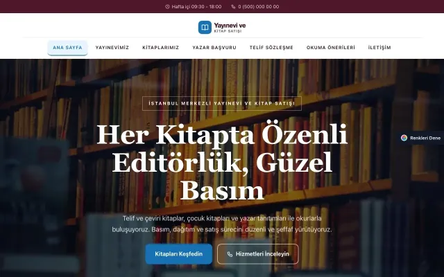 Yayınevi ve Kitap Satışı için Zigzag Bordo Mavi – Yayınevi ve Kitap Satışı Web Sitesi ana sayfa görünümü