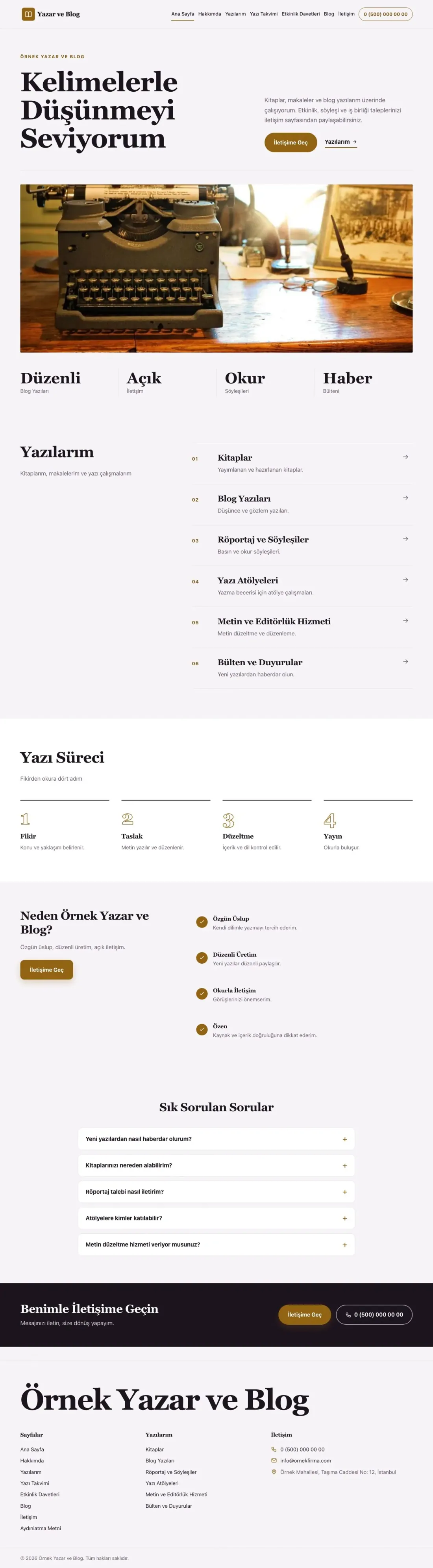 Editoryal Mor Turuncu – Yazar ve Blog Web Sitesi ana sayfa görünümü