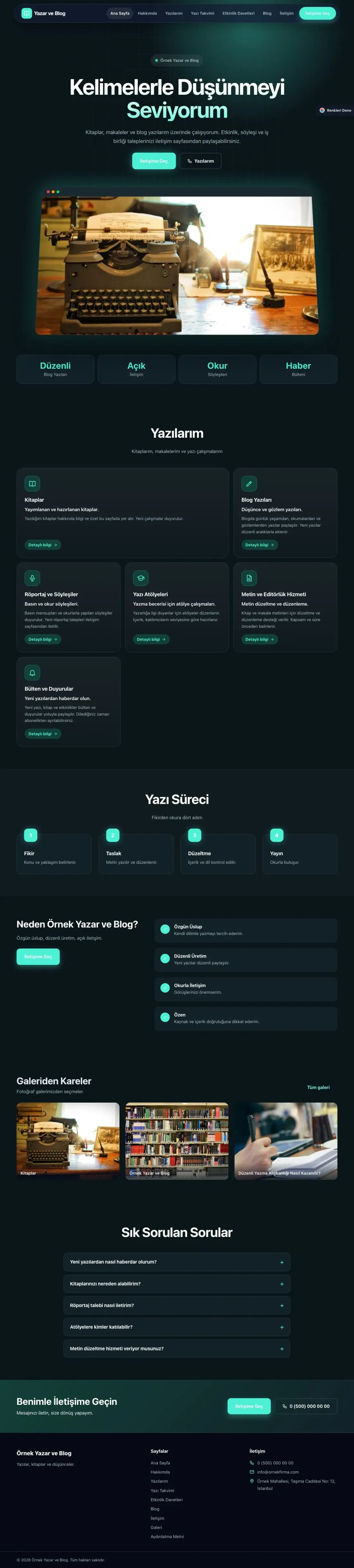 Yazar ve Blog için Koyu Modern Mavi Turkuaz – Yazar ve Blog Web Sitesi ana sayfa görünümü
