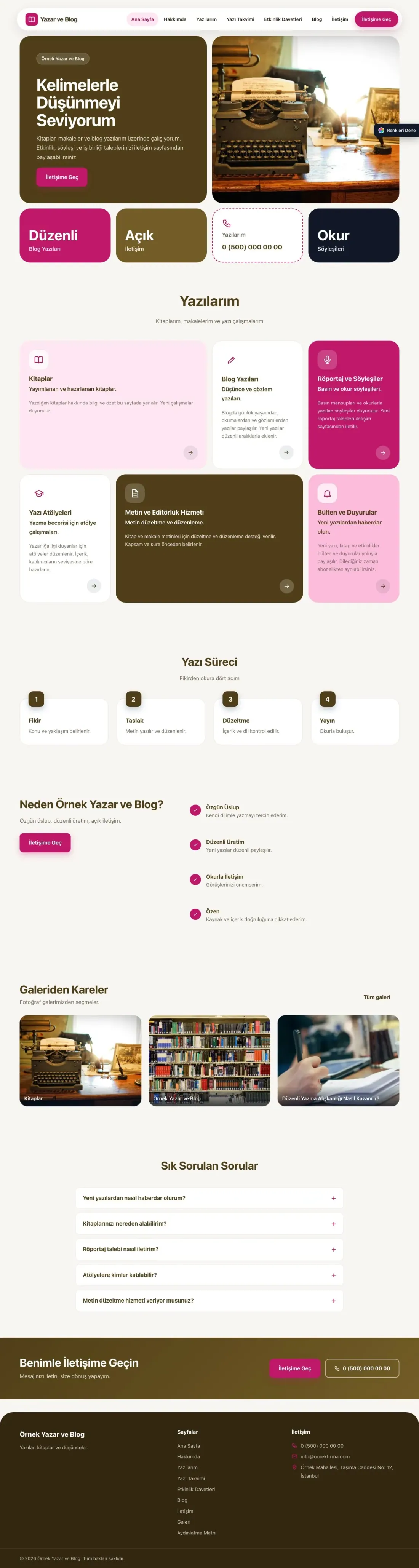 Yazar ve Blog için Mozaik Kahve Pembe – Yazar ve Blog Web Sitesi ana sayfa görünümü