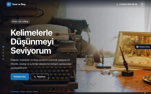 Yazar ve Blog için Tam Ekran Zeytin Mavi – Yazar ve Blog Web Sitesi ana sayfa görünümü