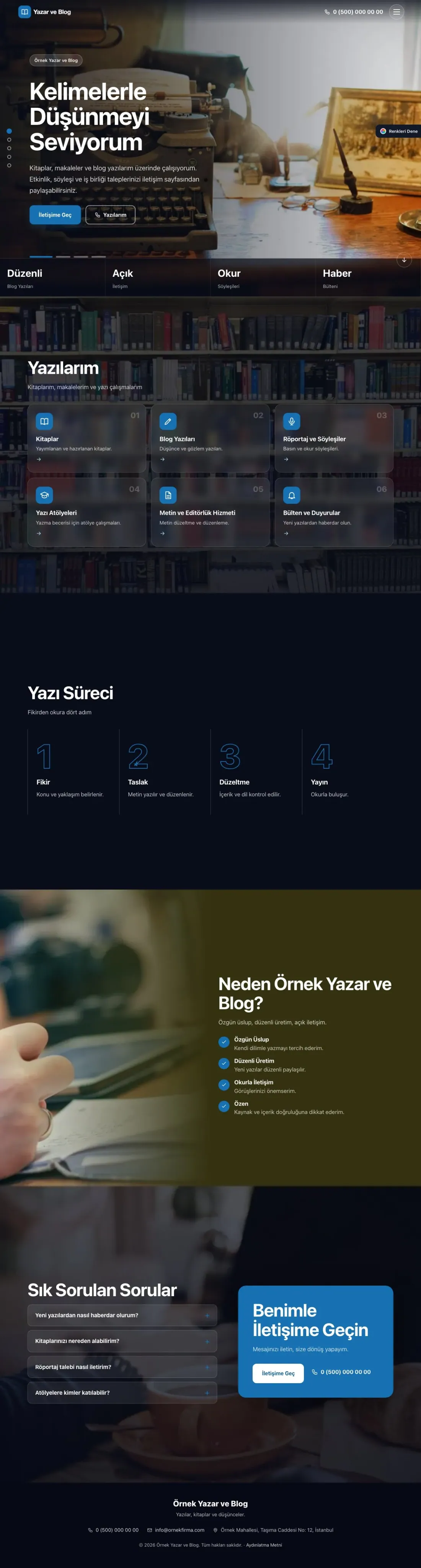 Yazar ve Blog için Tam Ekran Zeytin Mavi – Yazar ve Blog Web Sitesi ana sayfa görünümü