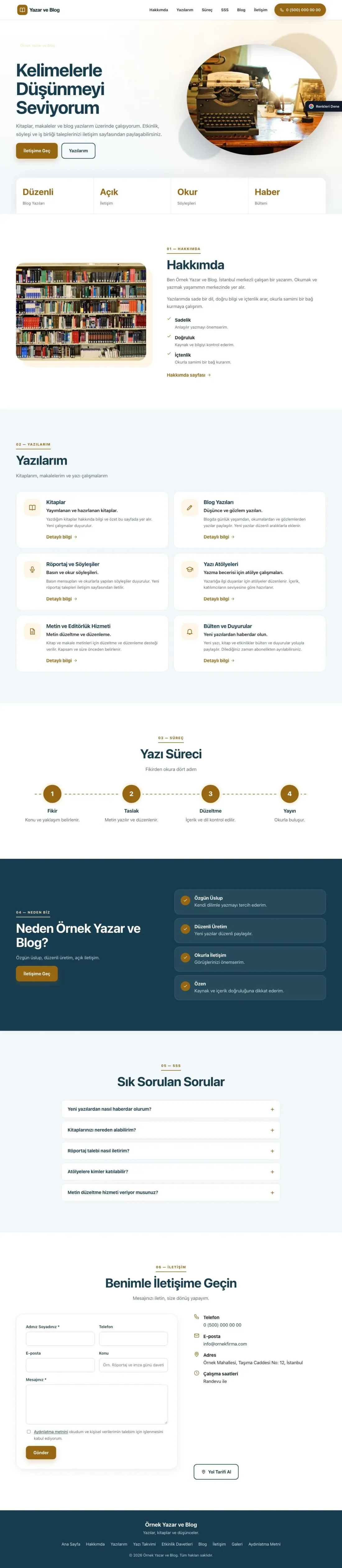 Yazar ve Blog için Tek Sayfa Mavi Turuncu – Yazar ve Blog Web Sitesi ana sayfa görünümü