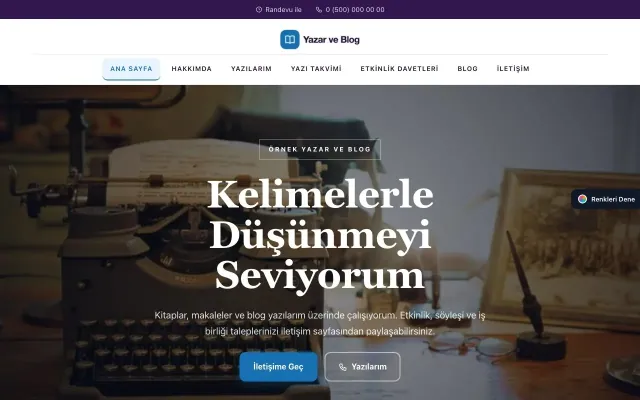Yazar ve Blog için Zigzag Mor Mavi – Yazar ve Blog Web Sitesi ana sayfa görünümü