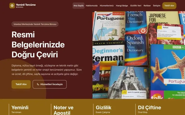 Yeminli Tercüme Bürosu için Blok Bordo Amber – Yeminli Tercüme Bürosu Web Sitesi ana sayfa görünümü