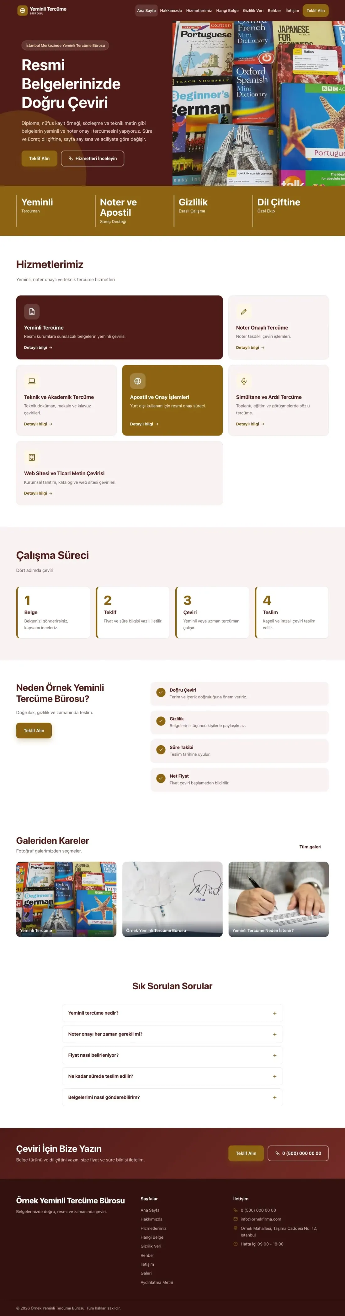 Yeminli Tercüme Bürosu için Blok Bordo Amber – Yeminli Tercüme Bürosu Web Sitesi ana sayfa görünümü