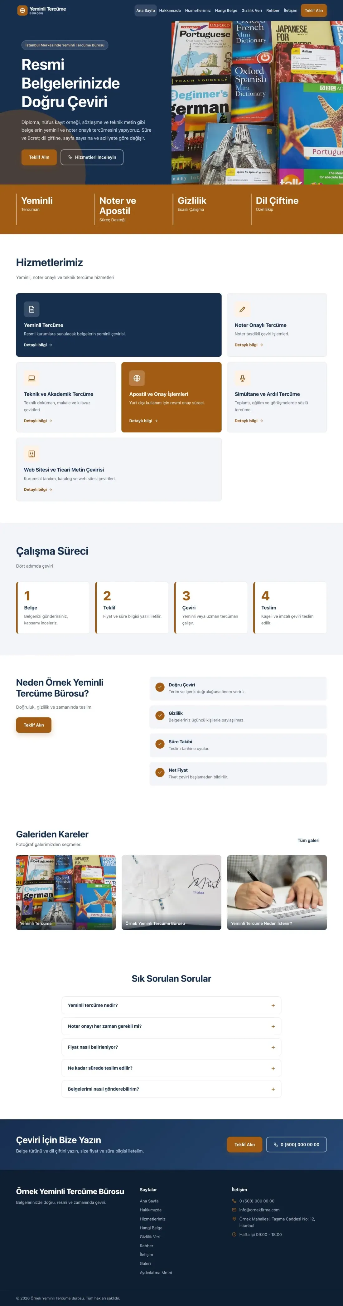 Yeminli Tercüme Bürosu için Blok Mavi Turuncu – Yeminli Tercüme Bürosu Web Sitesi ana sayfa görünümü