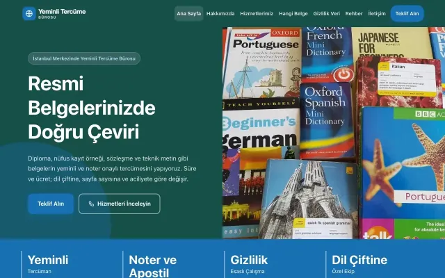 Yeminli Tercüme Bürosu için Blok Petrol Mavi – Yeminli Tercüme Bürosu Web Sitesi ana sayfa görünümü