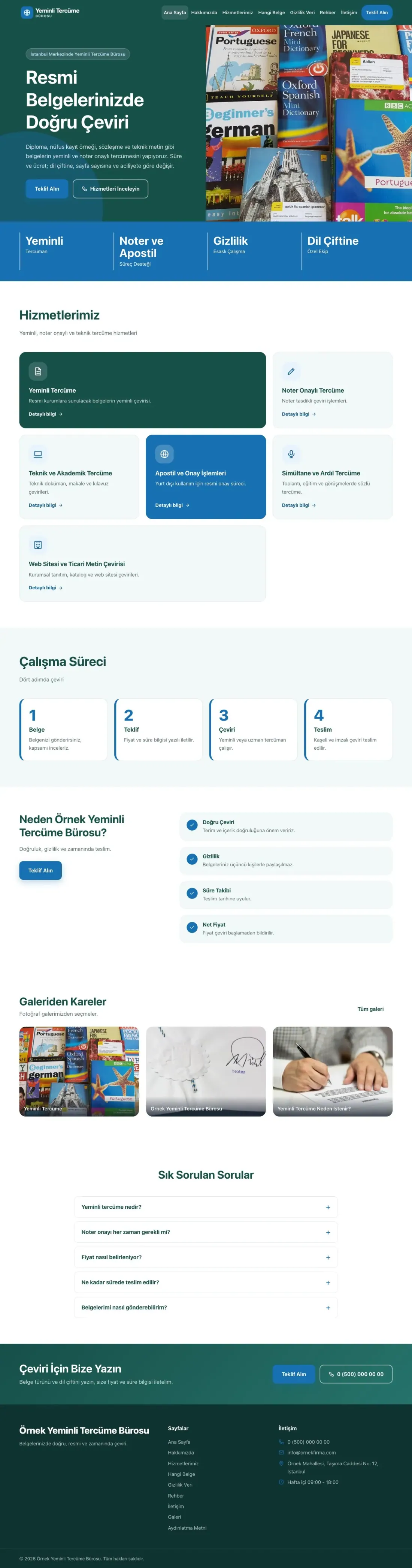Yeminli Tercüme Bürosu için Blok Petrol Mavi – Yeminli Tercüme Bürosu Web Sitesi ana sayfa görünümü