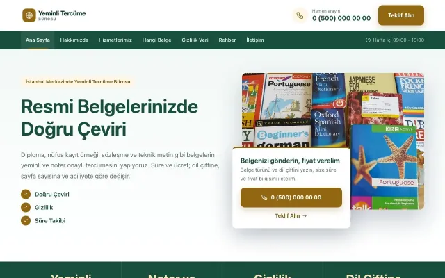 Yeminli Tercüme Bürosu için Bölünmüş Petrol Amber – Yeminli Tercüme Bürosu Web Sitesi ana sayfa görünümü