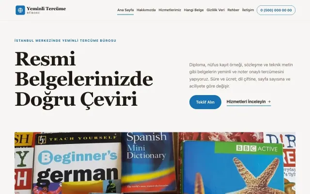 Yeminli Tercüme Bürosu için Dergi Editoryal Kahve Mavi – Yeminli Tercüme Bürosu Web Sitesi ana sayfa görünümü
