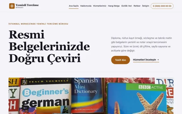 Yeminli Tercüme Bürosu için Dergi Editoryal Lacivert Turuncu – Yeminli Tercüme Bürosu Web Sitesi ana sayfa görünümü