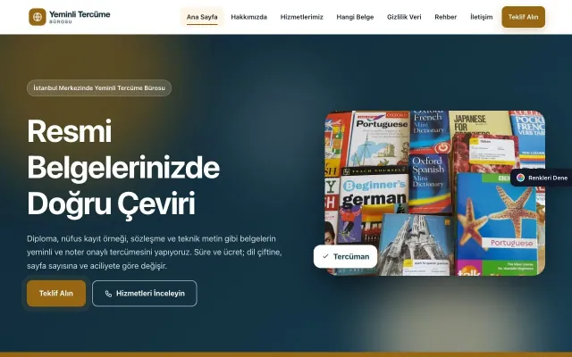 Yeminli Tercüme Bürosu için Hareketli Mavi Turuncu – Yeminli Tercüme Bürosu Web Sitesi ana sayfa görünümü