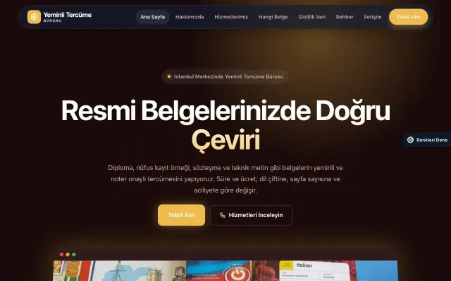 Yeminli Tercüme Bürosu için Koyu Modern Bordo Amber – Yeminli Tercüme Bürosu Web Sitesi ana sayfa görünümü