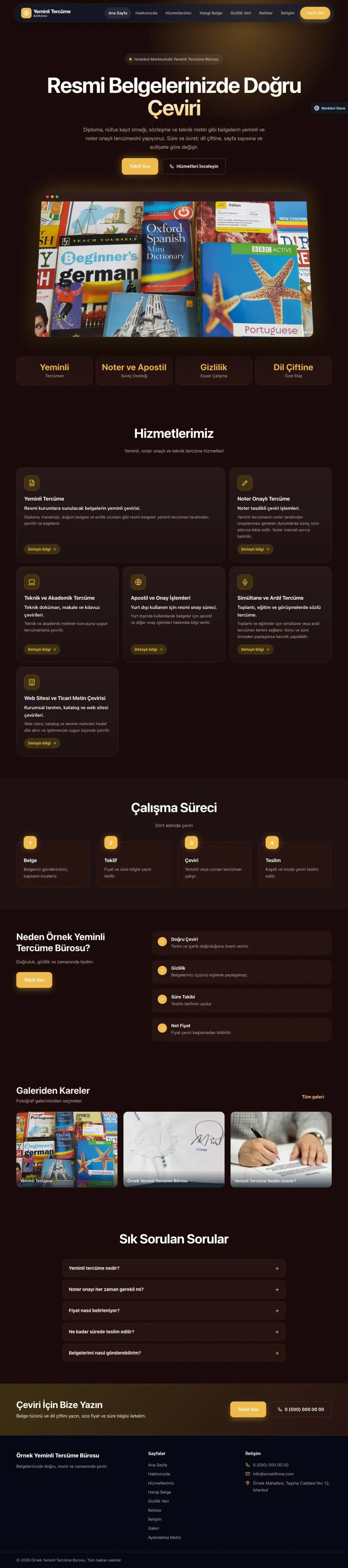 Yeminli Tercüme Bürosu için Koyu Modern Bordo Amber – Yeminli Tercüme Bürosu Web Sitesi ana sayfa görünümü