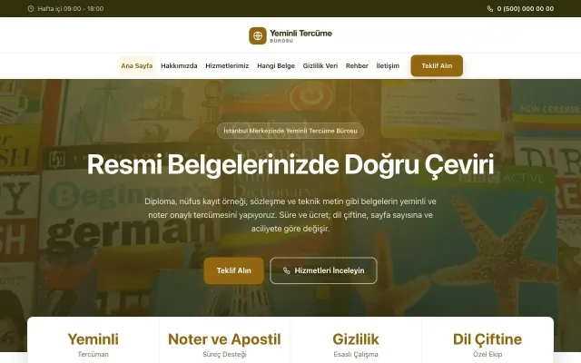 Yeminli Tercüme Bürosu için Merkez Zeytin Amber – Yeminli Tercüme Bürosu Web Sitesi ana sayfa görünümü