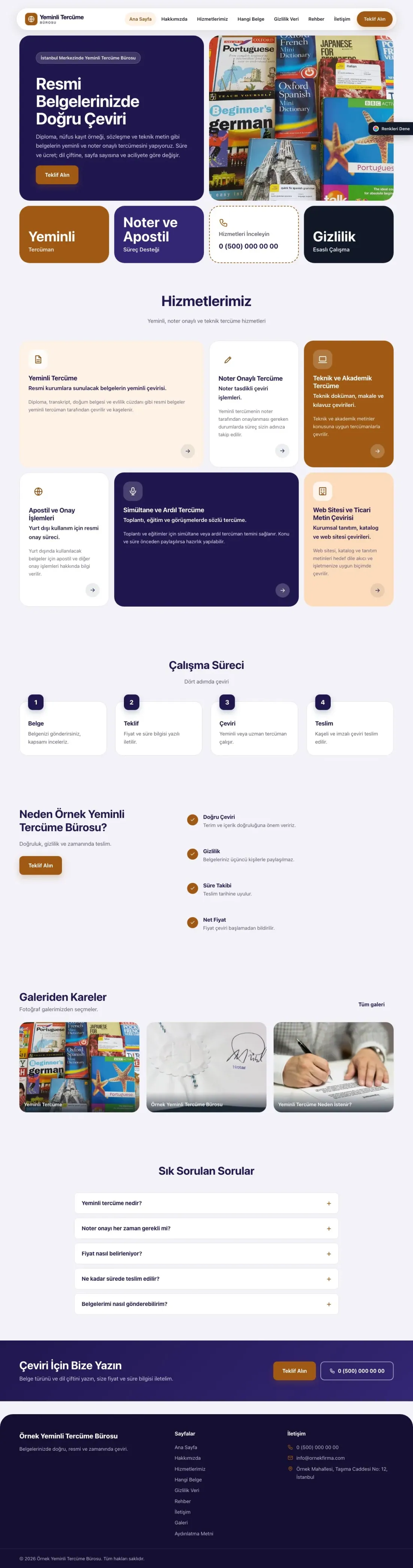 Yeminli Tercüme Bürosu için Mozaik Lacivert Turuncu – Yeminli Tercüme Bürosu Web Sitesi ana sayfa görünümü
