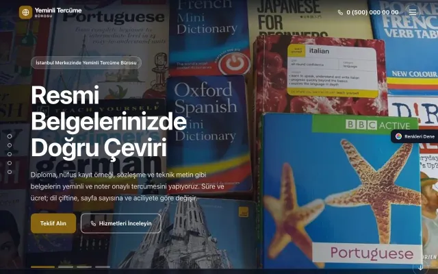 Yeminli Tercüme Bürosu için Tam Ekran Mor Amber – Yeminli Tercüme Bürosu Web Sitesi ana sayfa görünümü