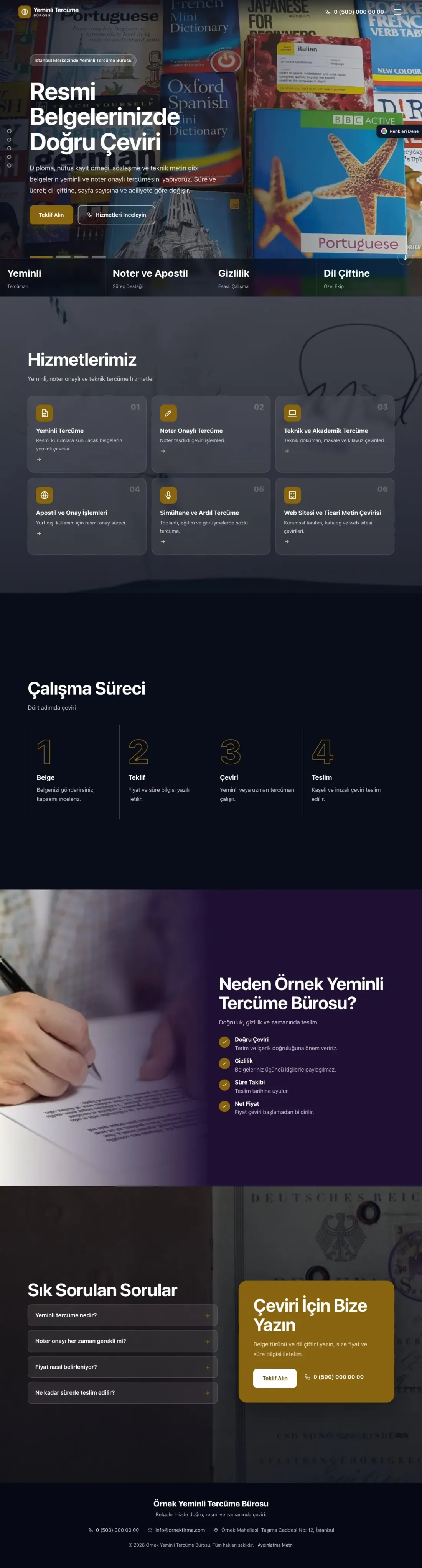 Yeminli Tercüme Bürosu için Tam Ekran Mor Amber – Yeminli Tercüme Bürosu Web Sitesi ana sayfa görünümü