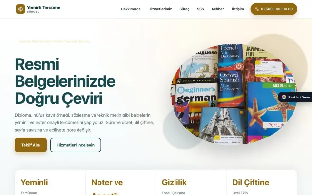 Yeminli Tercüme Bürosu için Tek Sayfa Petrol Amber – Yeminli Tercüme Bürosu Web Sitesi ana sayfa görünümü