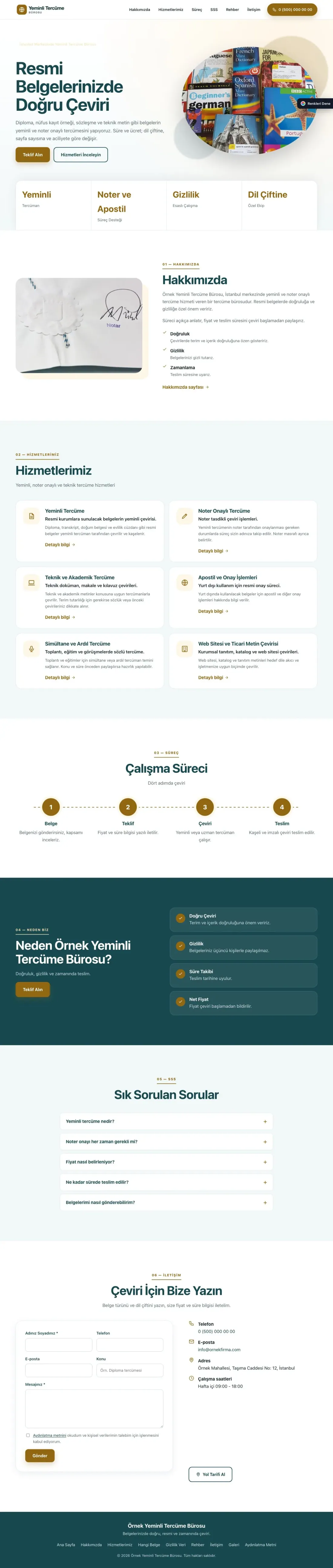 Yeminli Tercüme Bürosu için Tek Sayfa Petrol Amber – Yeminli Tercüme Bürosu Web Sitesi ana sayfa görünümü