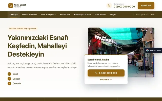 Yerel Esnaf Rehberi için Bölünmüş Kahve Turuncu – Yerel Esnaf Rehberi Web Sitesi ana sayfa görünümü