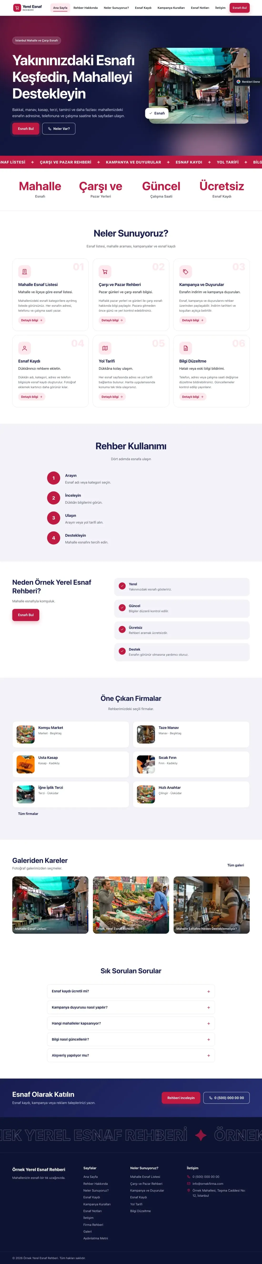 Yerel Esnaf Rehberi için Hareketli Lacivert Kırmızı – Yerel Esnaf Rehberi Web Sitesi ana sayfa görünümü