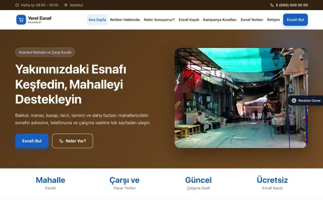 Yerel Esnaf Rehberi için Klasik Kahve Mavi – Yerel Esnaf Rehberi Web Sitesi ana sayfa görünümü