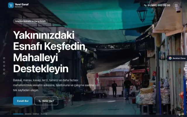 Yerel Esnaf Rehberi için Tam Ekran Bordo Mavi – Yerel Esnaf Rehberi Web Sitesi ana sayfa görünümü