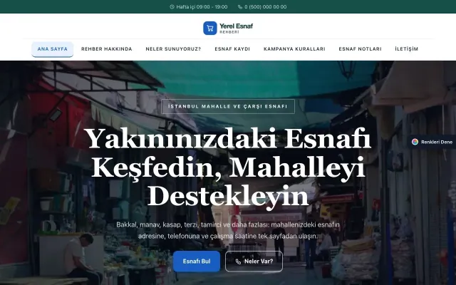 Yerel Esnaf Rehberi için Zigzag Petrol Mavi – Yerel Esnaf Rehberi Web Sitesi ana sayfa görünümü