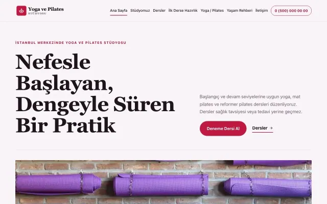 Editoryal Erik Kırmızı – Yoga ve Pilates Web Sitesi ana sayfa görünümü