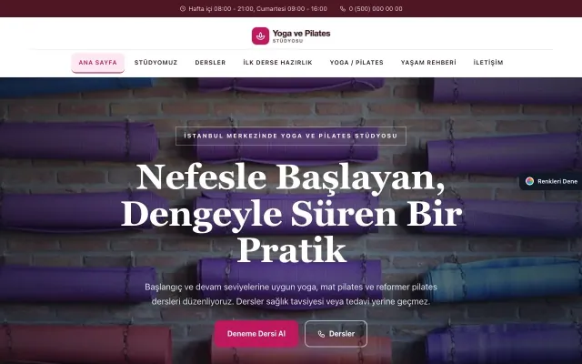 Yoga ve Pilates için Zigzag Bordo Pembe – Yoga ve Pilates Web Sitesi ana sayfa görünümü