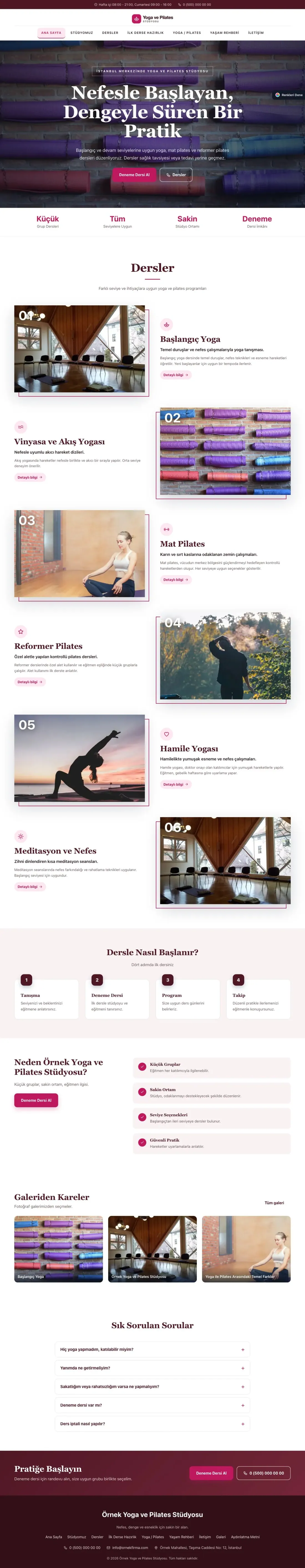 Yoga ve Pilates için Zigzag Bordo Pembe – Yoga ve Pilates Web Sitesi ana sayfa görünümü