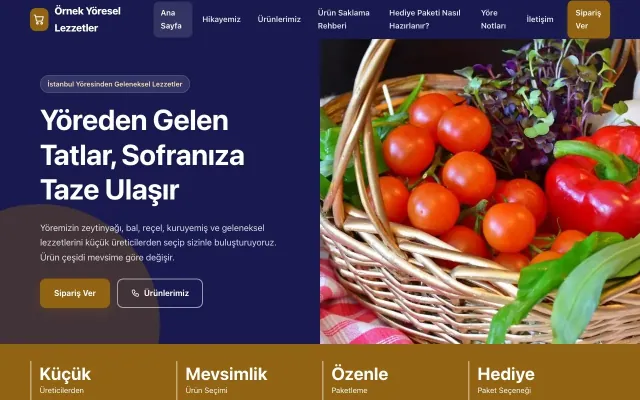Yöresel Lezzetler için Blok Lacivert Turuncu – Yöresel Lezzetler Web Sitesi ana sayfa görünümü